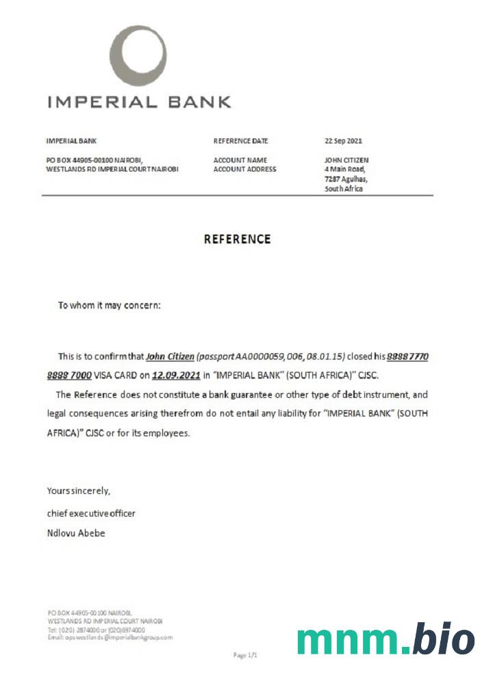 Przykład odniesienia do zamknięcia Banku Cesarskiego w RPA w formatach Word i PDF